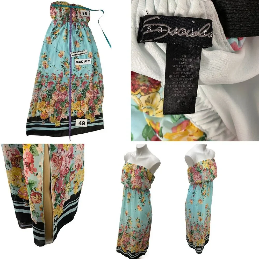 Socialite Maxi Dress Blazer Womens Medium Lot Strapless Floral Boho Coastal